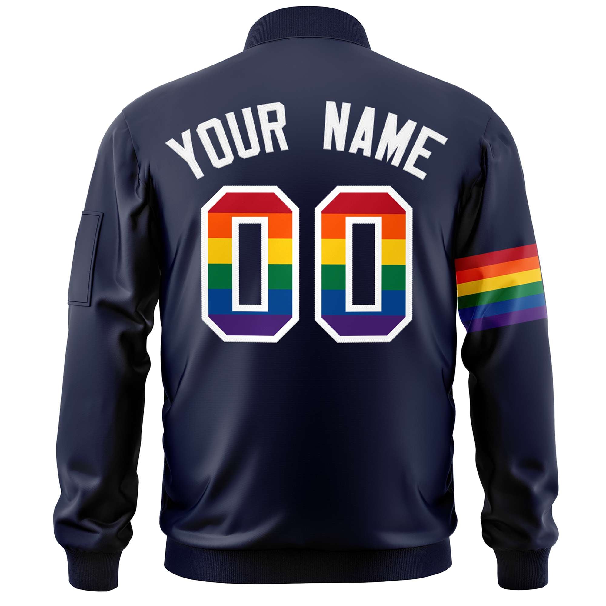 Custom Navy LGBT Rainbow For Pride Month Classic Style Letterman Bomber Jacket