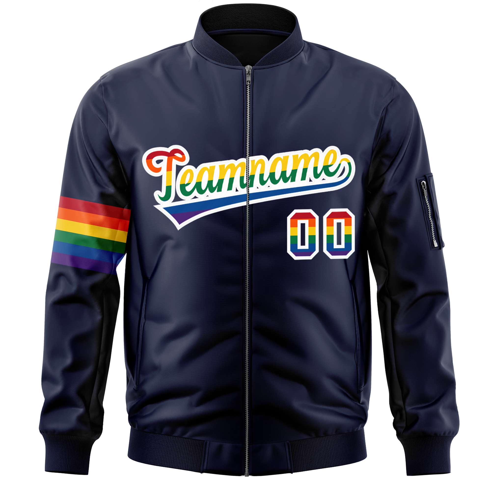 Custom Navy LGBT Rainbow For Pride Month Classic Style Letterman Bomber Jacket