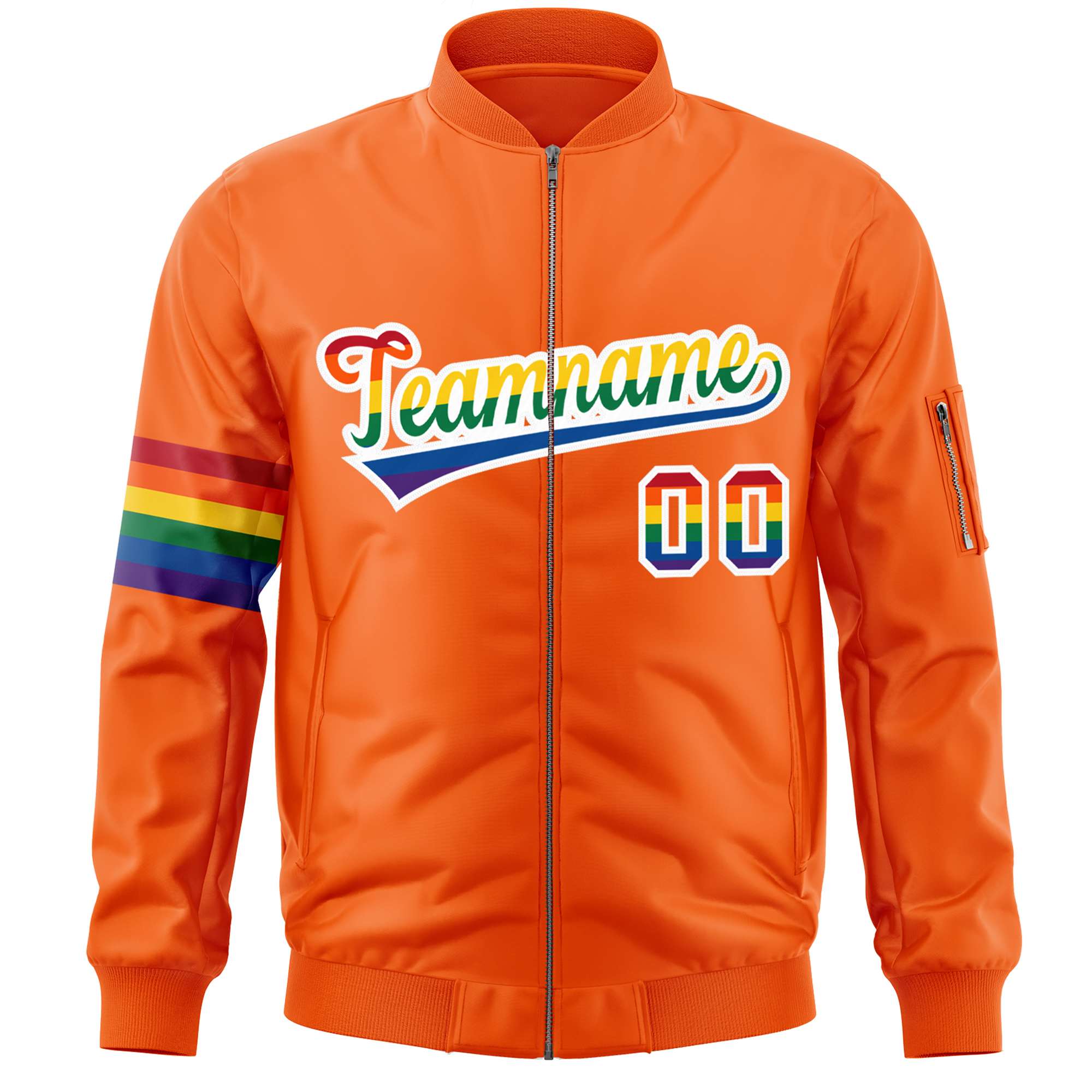 Custom Orange LGBT Rainbow For Pride Month Classic Style Letterman Bomber Jacket