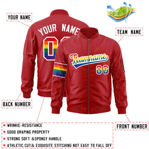 Custom Red LGBT Rainbow For Pride Month Classic Style Letterman Bomber Jacket