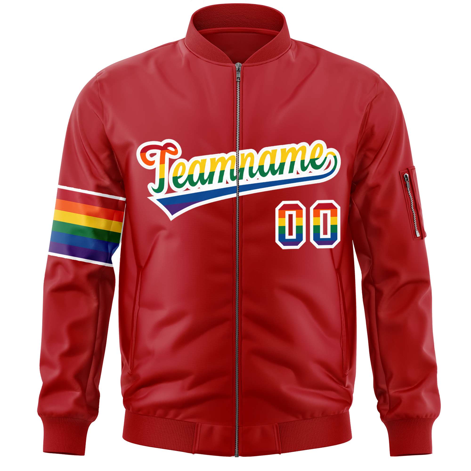 Custom Red LGBT Rainbow For Pride Month Classic Style Letterman Bomber Jacket