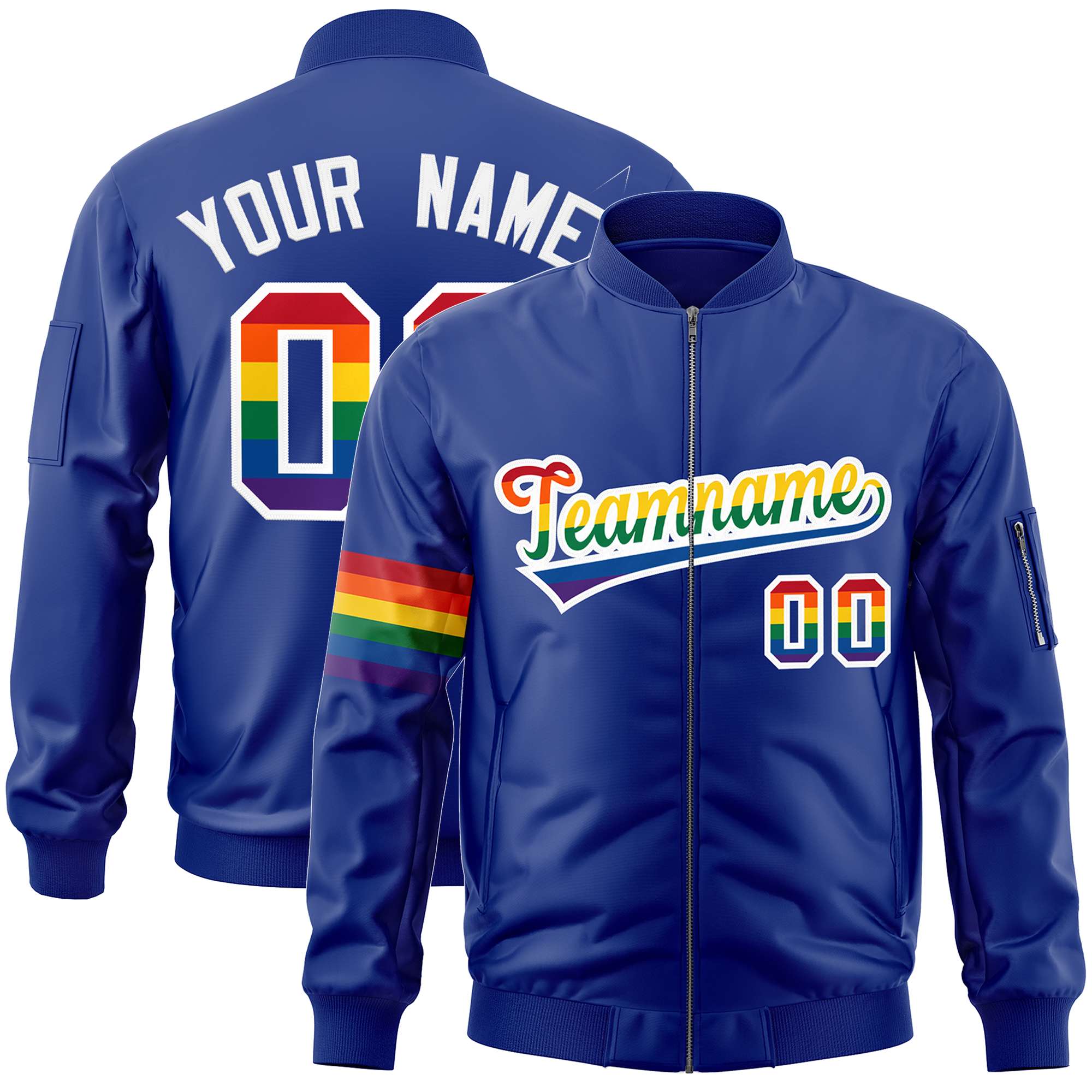 Custom Royal LGBT Rainbow For Pride Month Classic Style Letterman Bomber Jacket