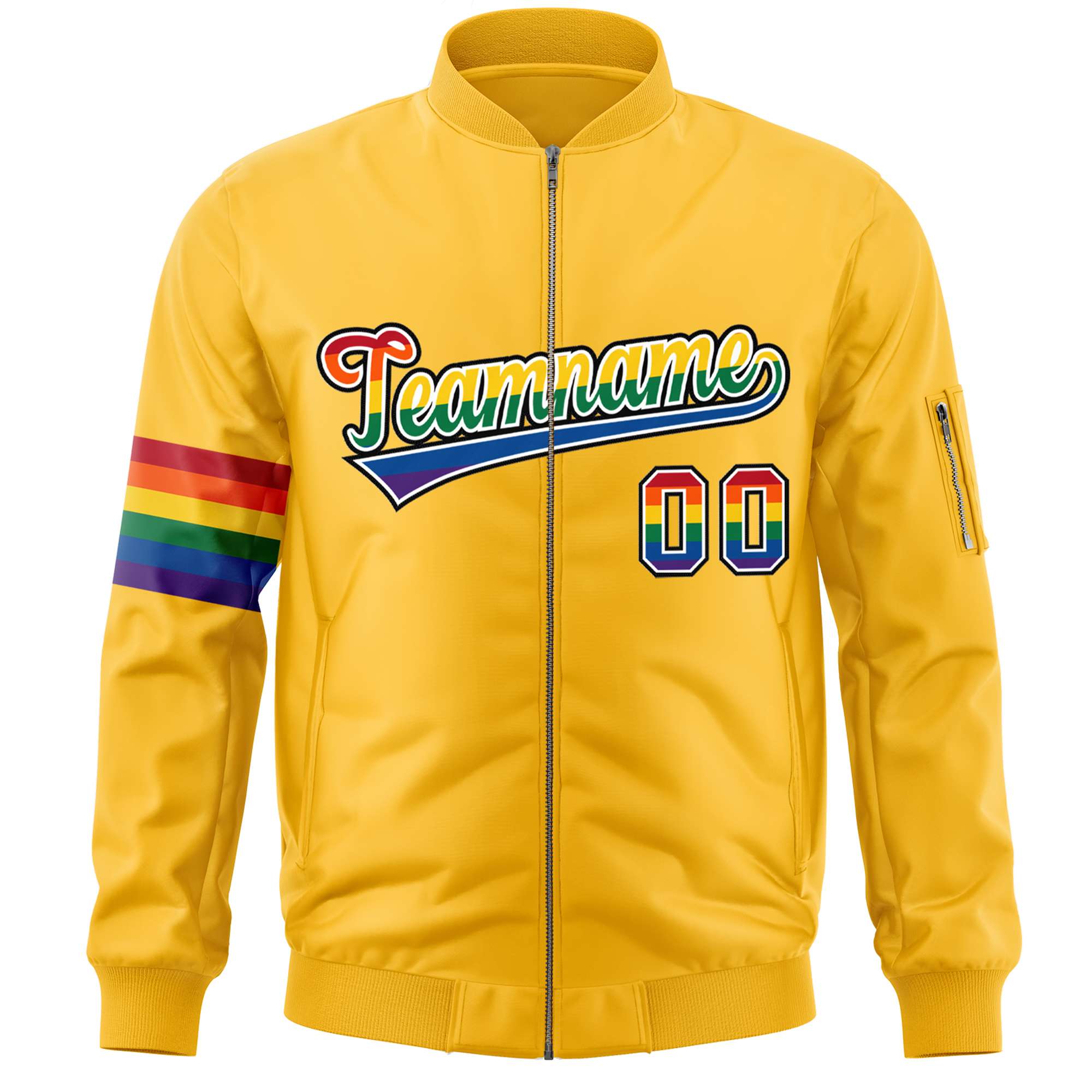 Custom Gold LGBT Rainbow For Pride Month Classic Style Letterman Bomber Jacket