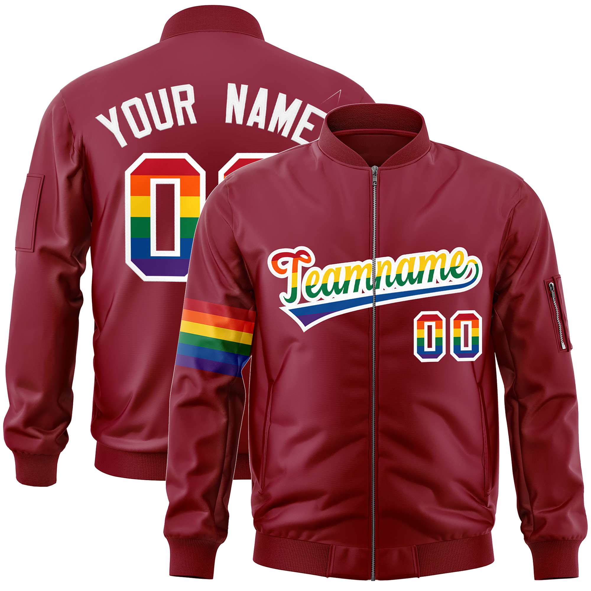 Custom Crimson LGBT Rainbow For Pride Month Classic Style Letterman Bomber Jacket