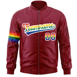 Custom Crimson LGBT Rainbow For Pride Month Classic Style Letterman Bomber Jacket