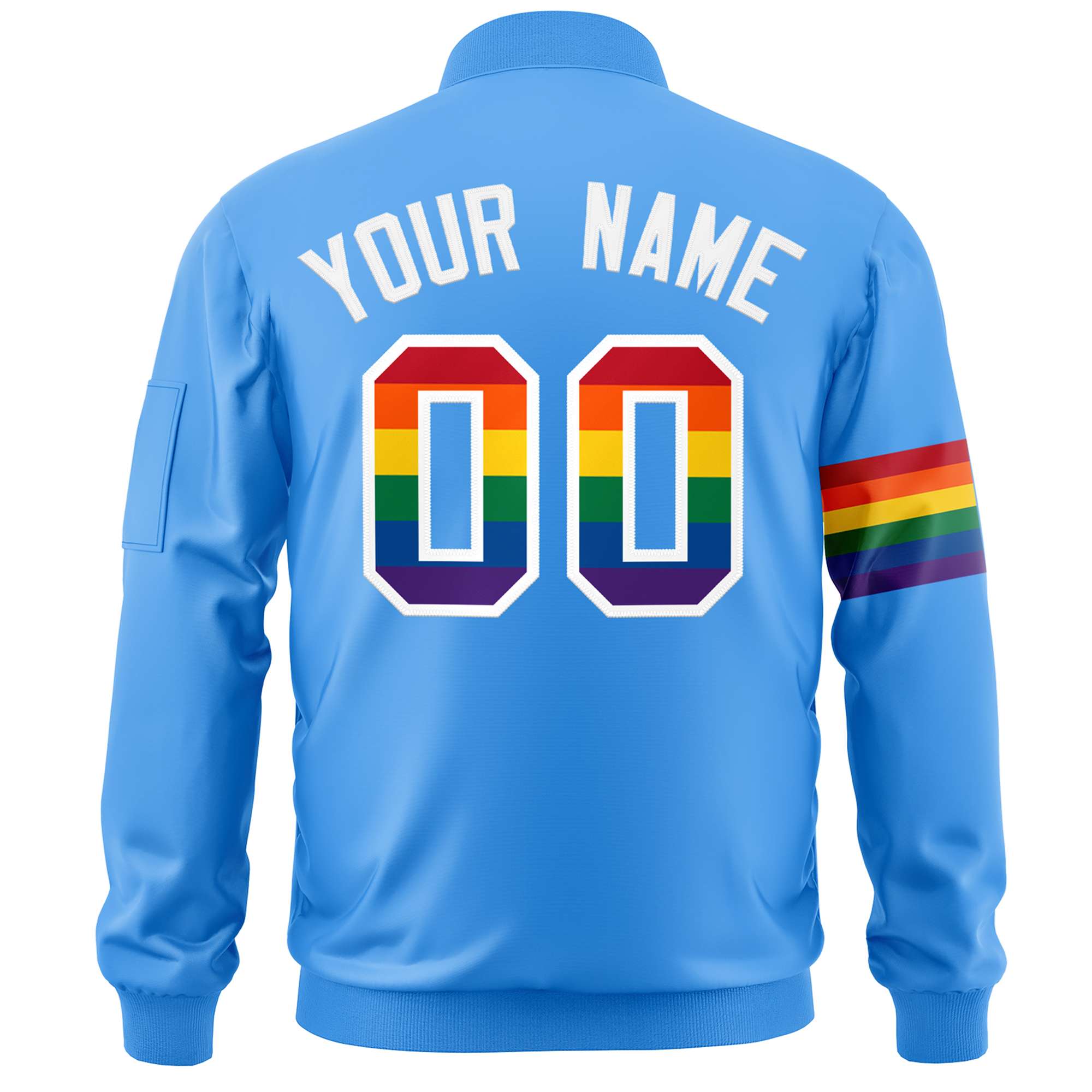 Custom Powder Blue LGBT Rainbow For Pride Month Classic Style Letterman Bomber Jacket