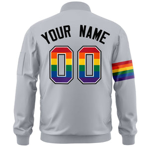 Custom Light Gray LGBT Rainbow For Pride Month Classic Style Letterman Bomber Jacket