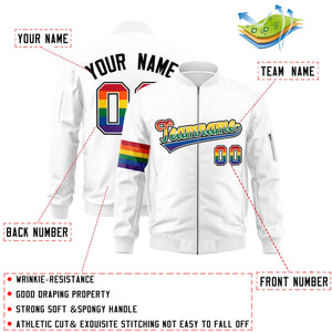 Custom White LGBT Rainbow For Pride Month Classic Style Letterman Bomber Jacket