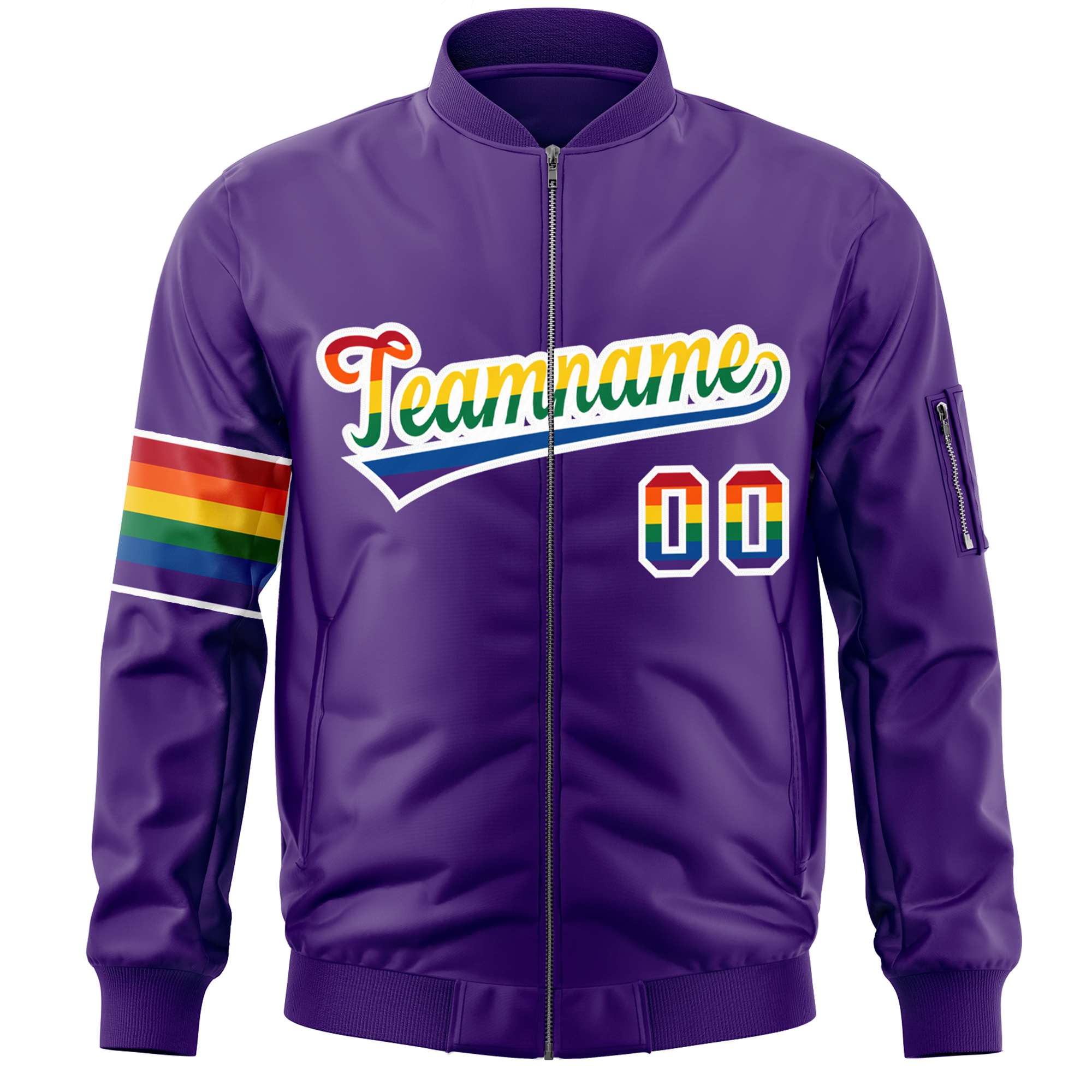 Custom Purple LGBT Rainbow For Pride Month Classic Style Letterman Bomber Jacket