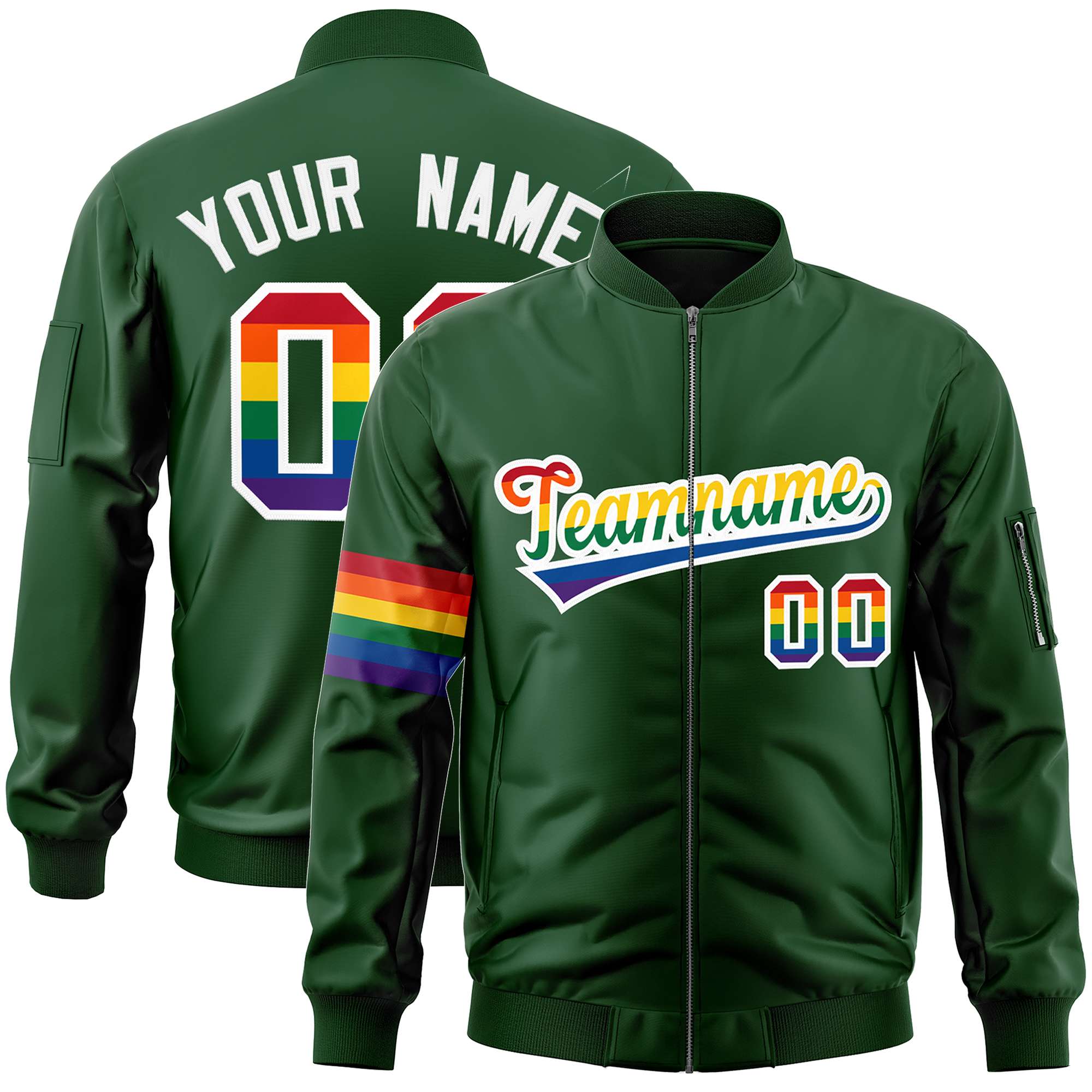 Custom Green LGBT Rainbow For Pride Month Classic Style Letterman Bomber Jacket