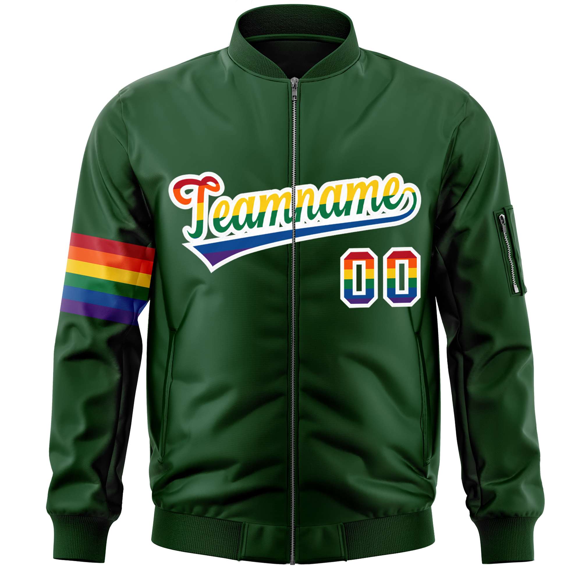 Custom Green LGBT Rainbow For Pride Month Classic Style Letterman Bomber Jacket