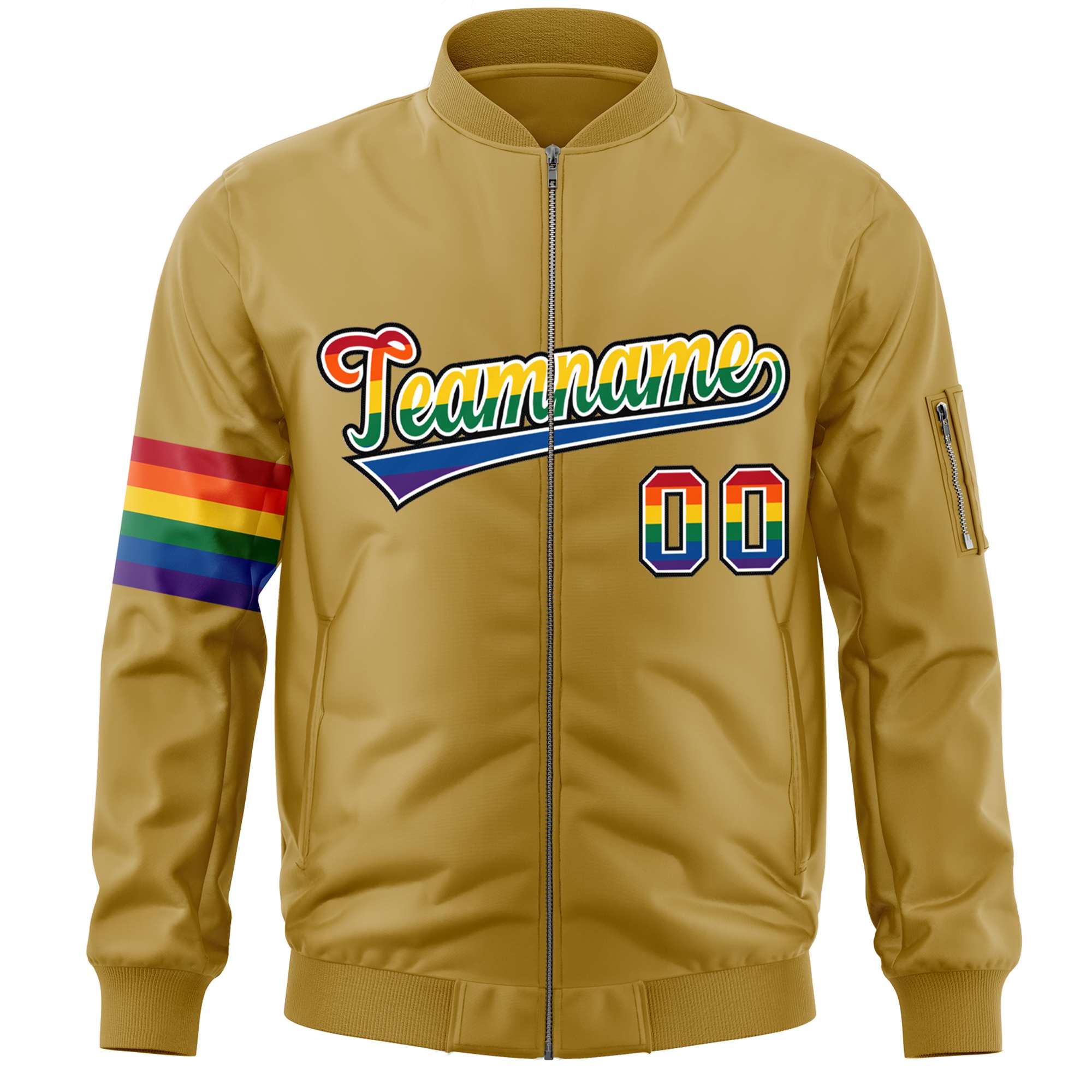 Custom Old Gold LGBT Rainbow For Pride Month Classic Style Letterman Bomber Jacket