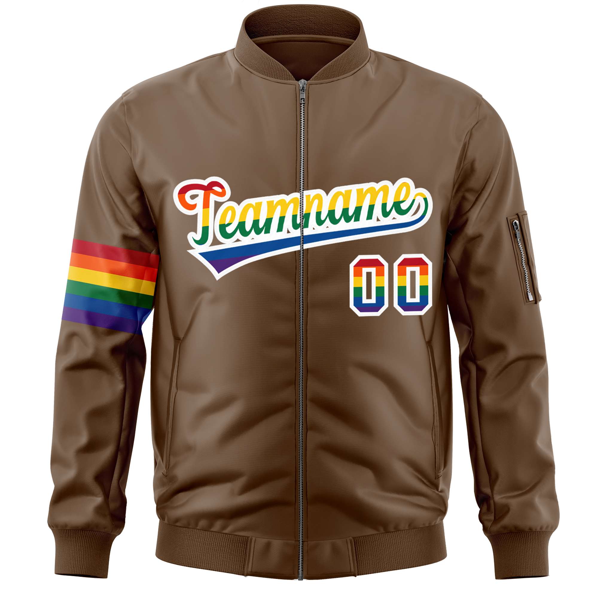 Custom Light Brown LGBT Rainbow For Pride Month Classic Style Letterman Bomber Jacket