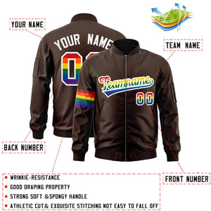 Custom Brown LGBT Rainbow For Pride Month Classic Style Letterman Bomber Jacket