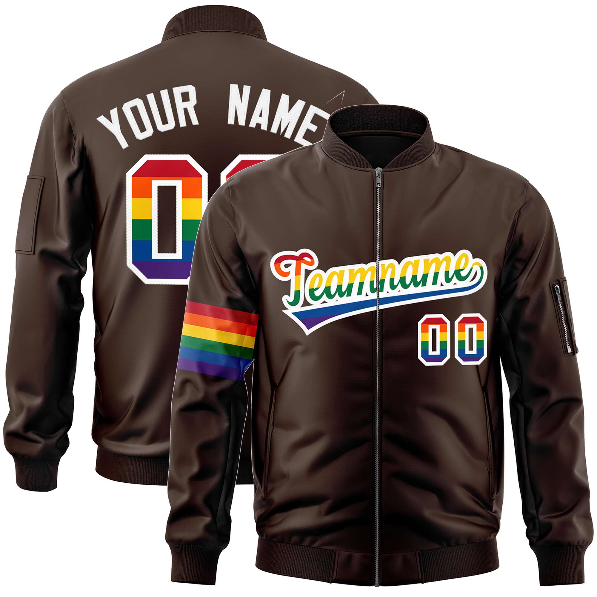 Custom Brown LGBT Rainbow For Pride Month Classic Style Letterman Bomber Jacket