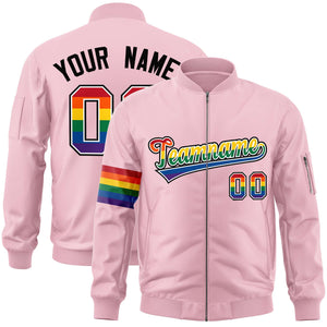 Custom Light Pink LGBT Rainbow For Pride Month Classic Style Letterman Bomber Jacket