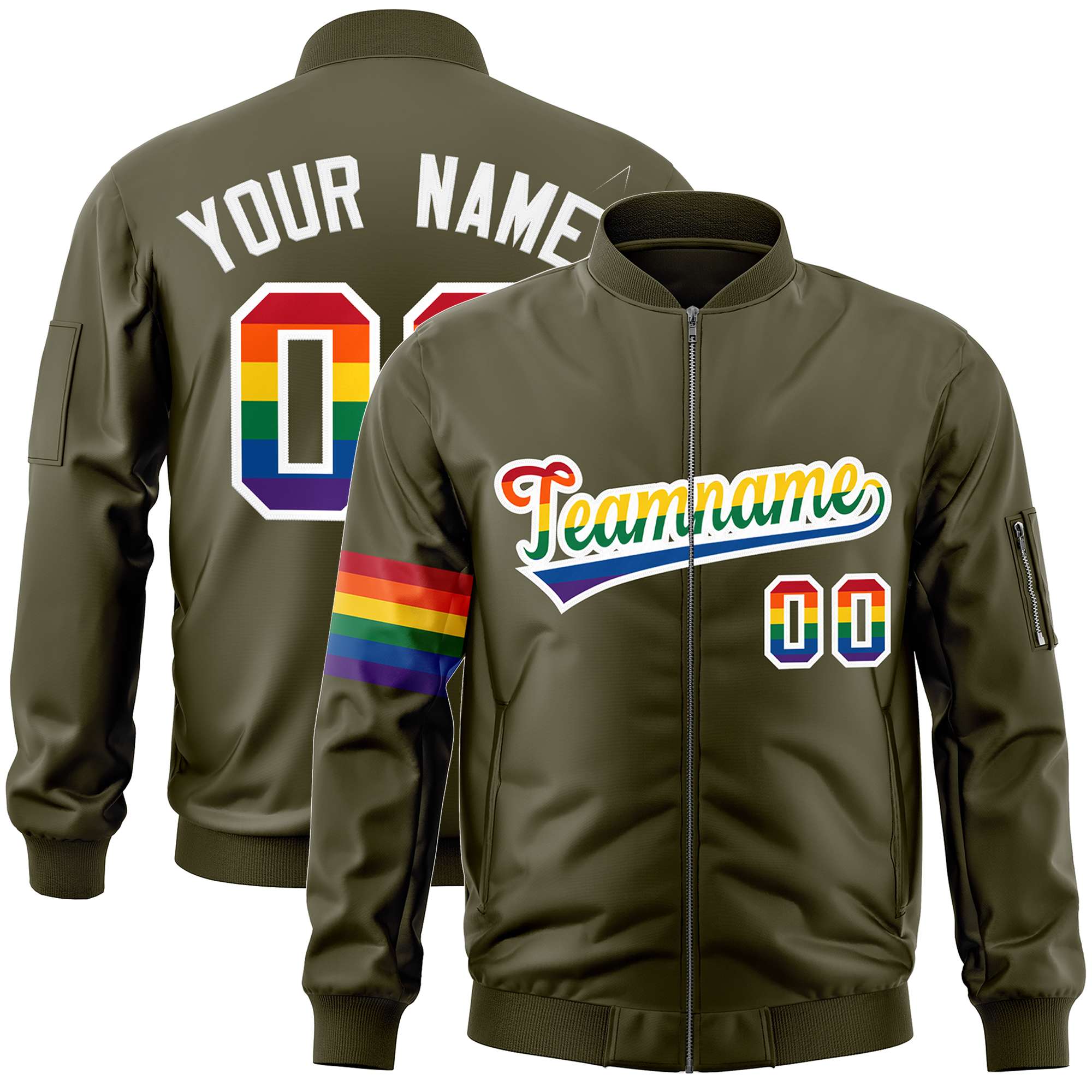 Custom Olive LGBT Rainbow For Pride Month Classic Style Letterman Bomber Jacket