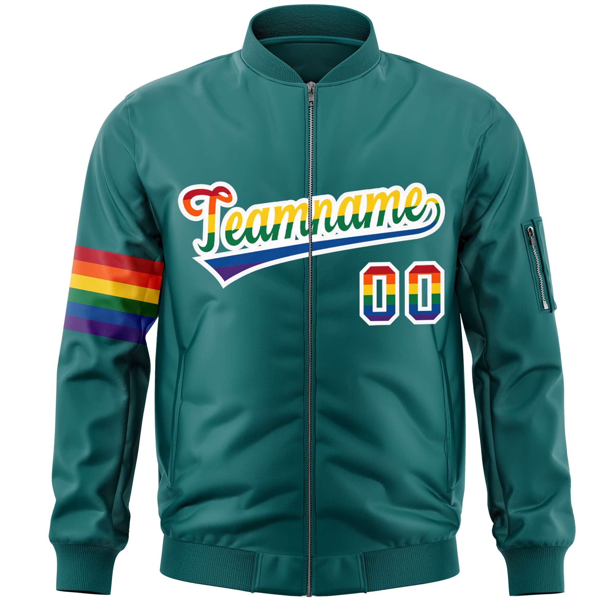 Custom Aqua LGBT Rainbow For Pride Month Classic Style Letterman Bomber Jacket