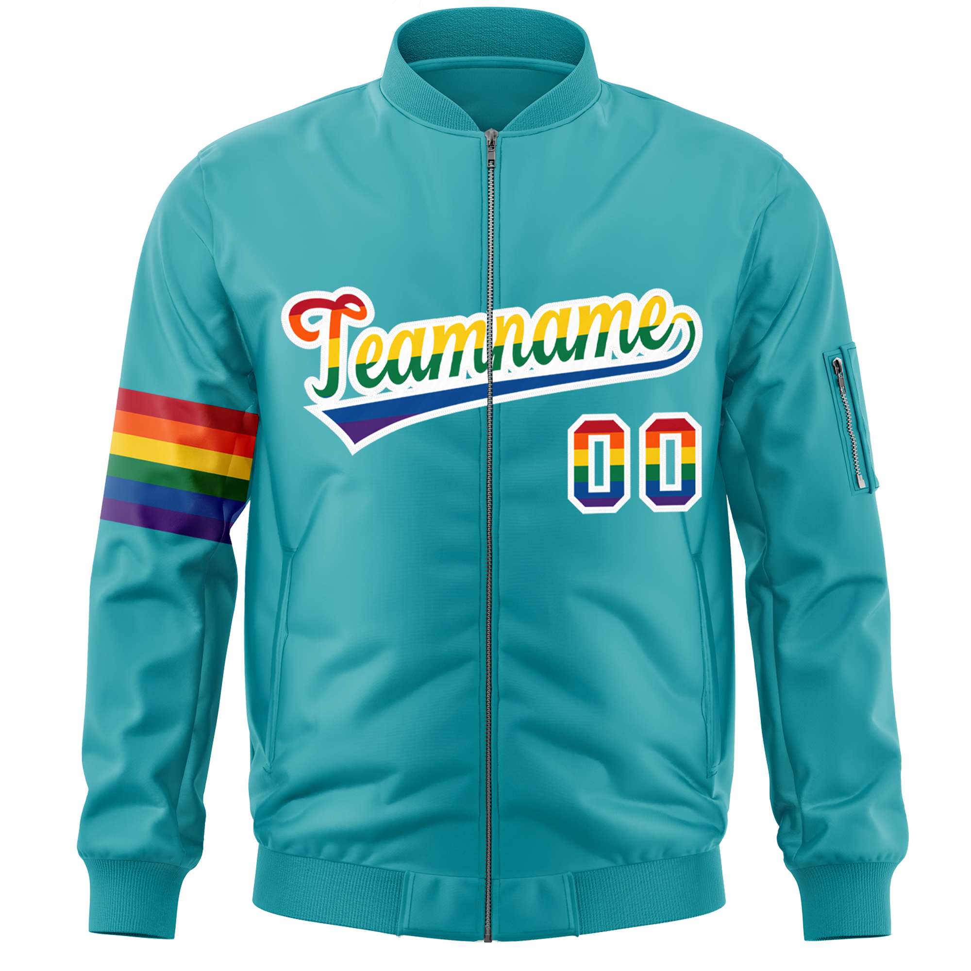 Custom Aqua LGBT Rainbow For Pride Month Classic Style Letterman Bomber Jacket