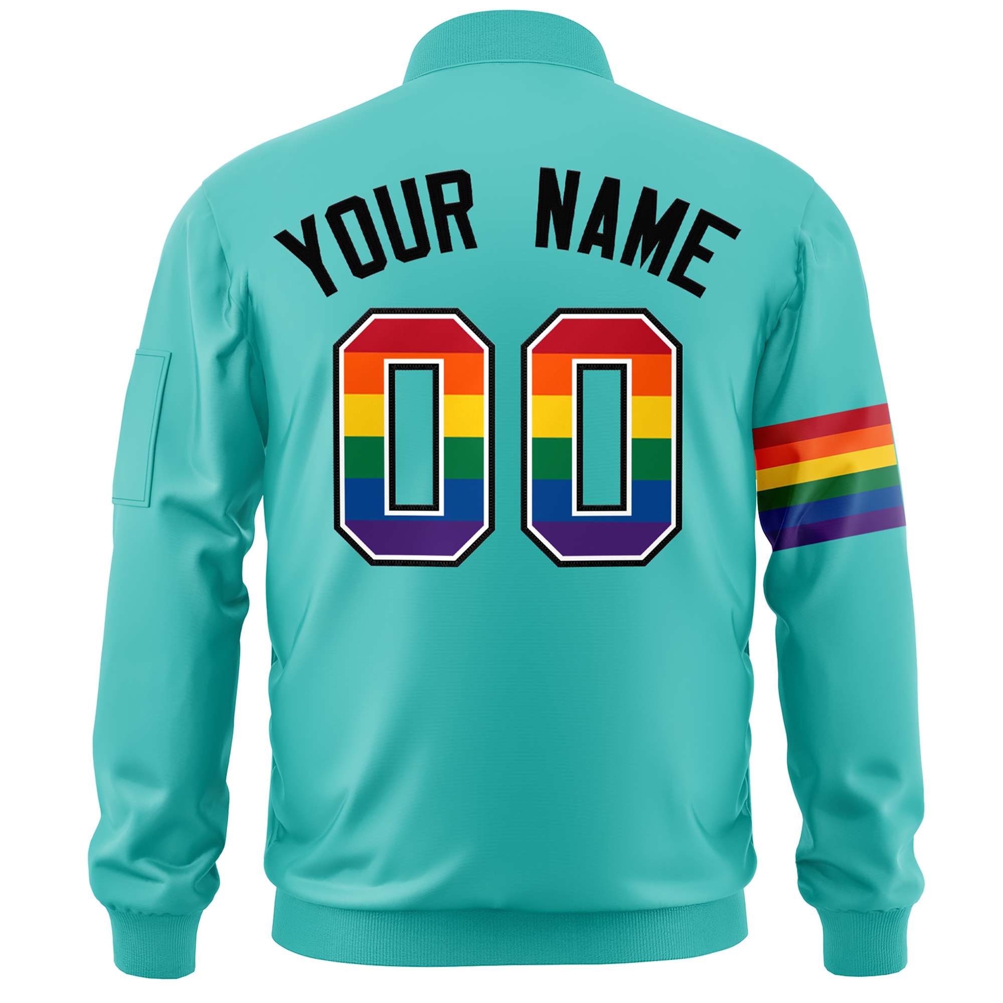 Custom Aqua LGBT Rainbow For Pride Month Classic Style Letterman Bomber Jacket