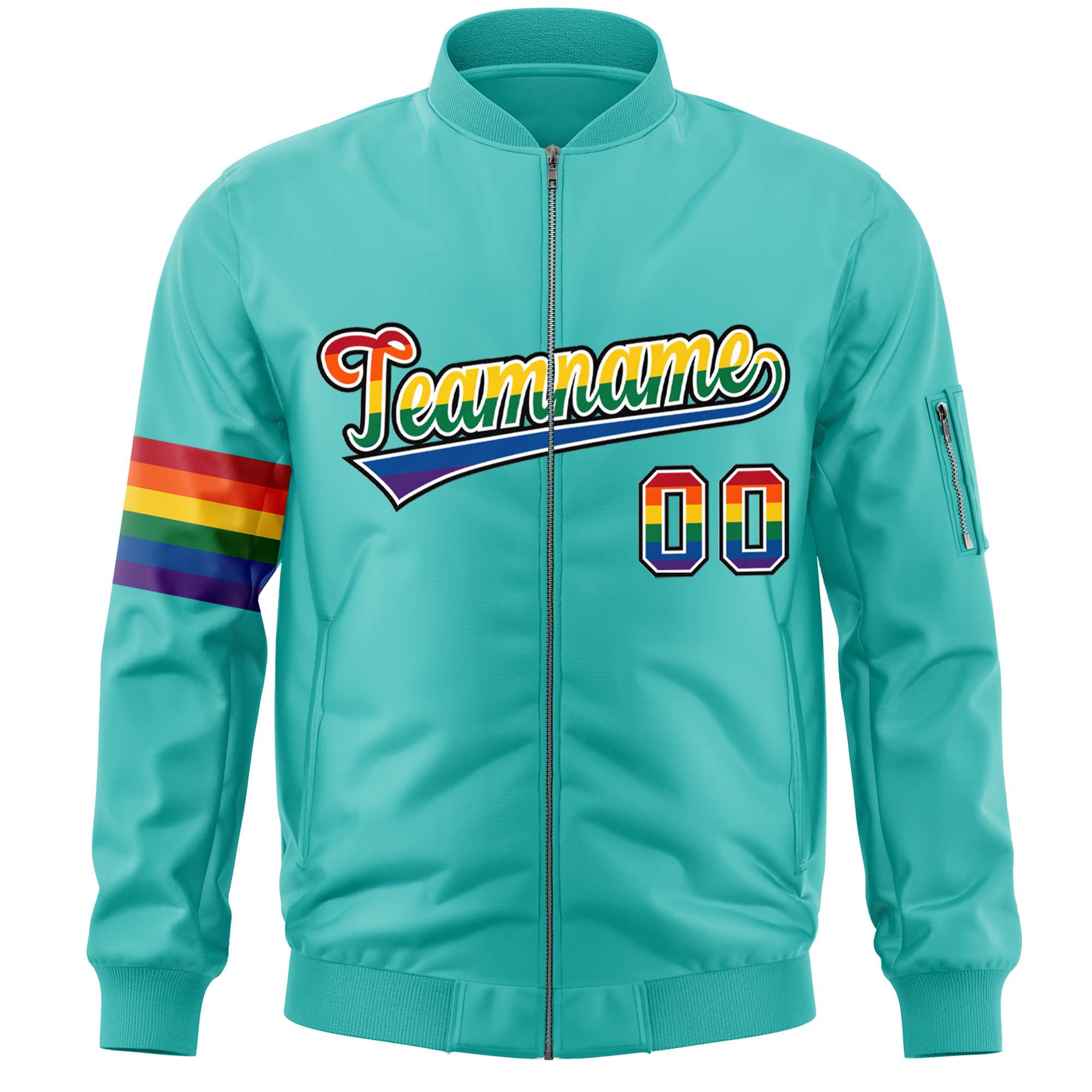 Custom Aqua LGBT Rainbow For Pride Month Classic Style Letterman Bomber Jacket