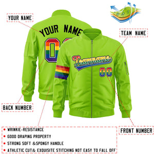 Custom Neon Green LGBT Rainbow For Pride Month Classic Style Letterman Bomber Jacket