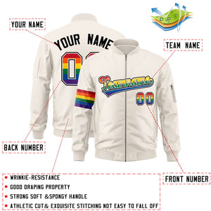 Custom Cream LGBT Rainbow For Pride Month Classic Style Letterman Bomber Jacket