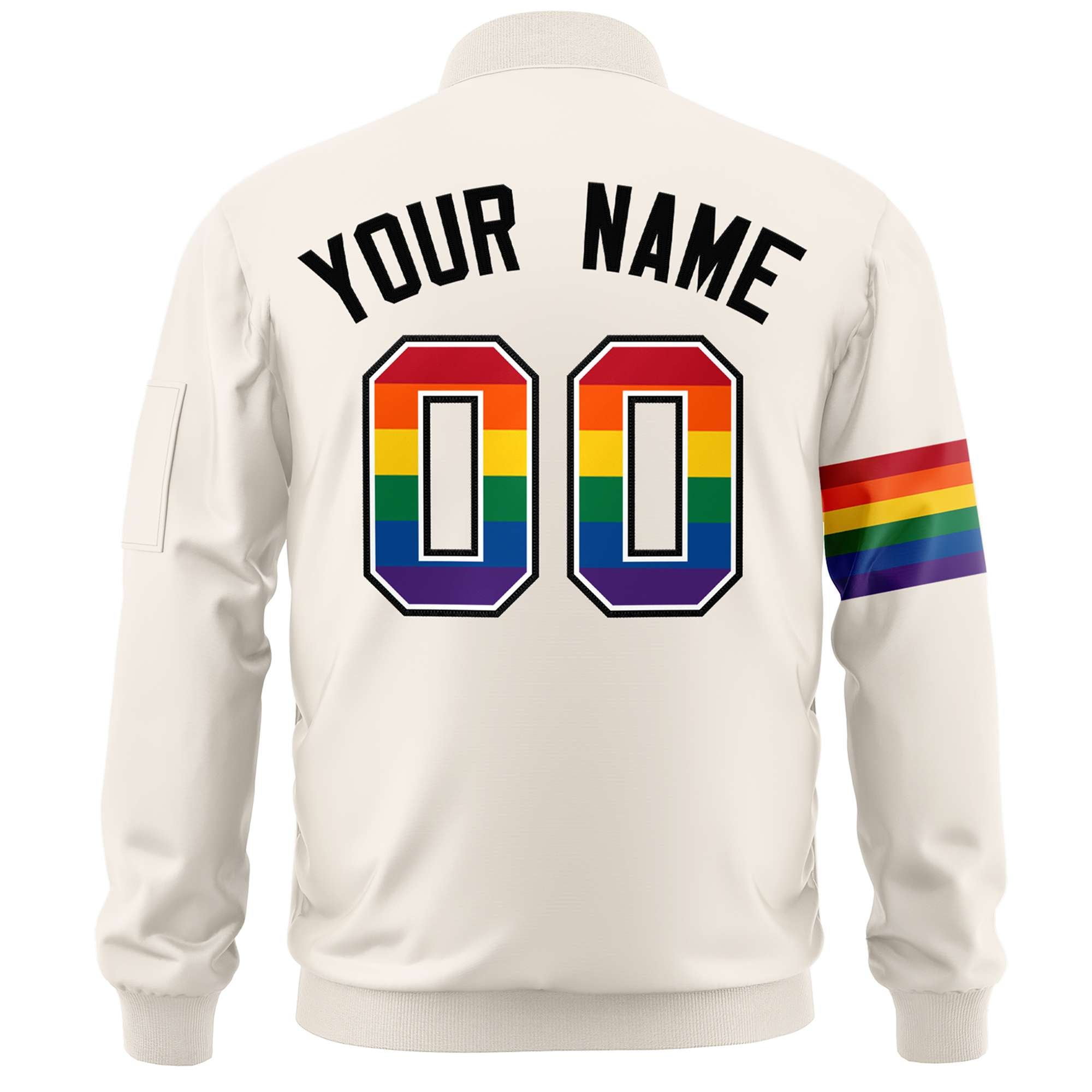 Custom Cream LGBT Rainbow For Pride Month Classic Style Letterman Bomber Jacket