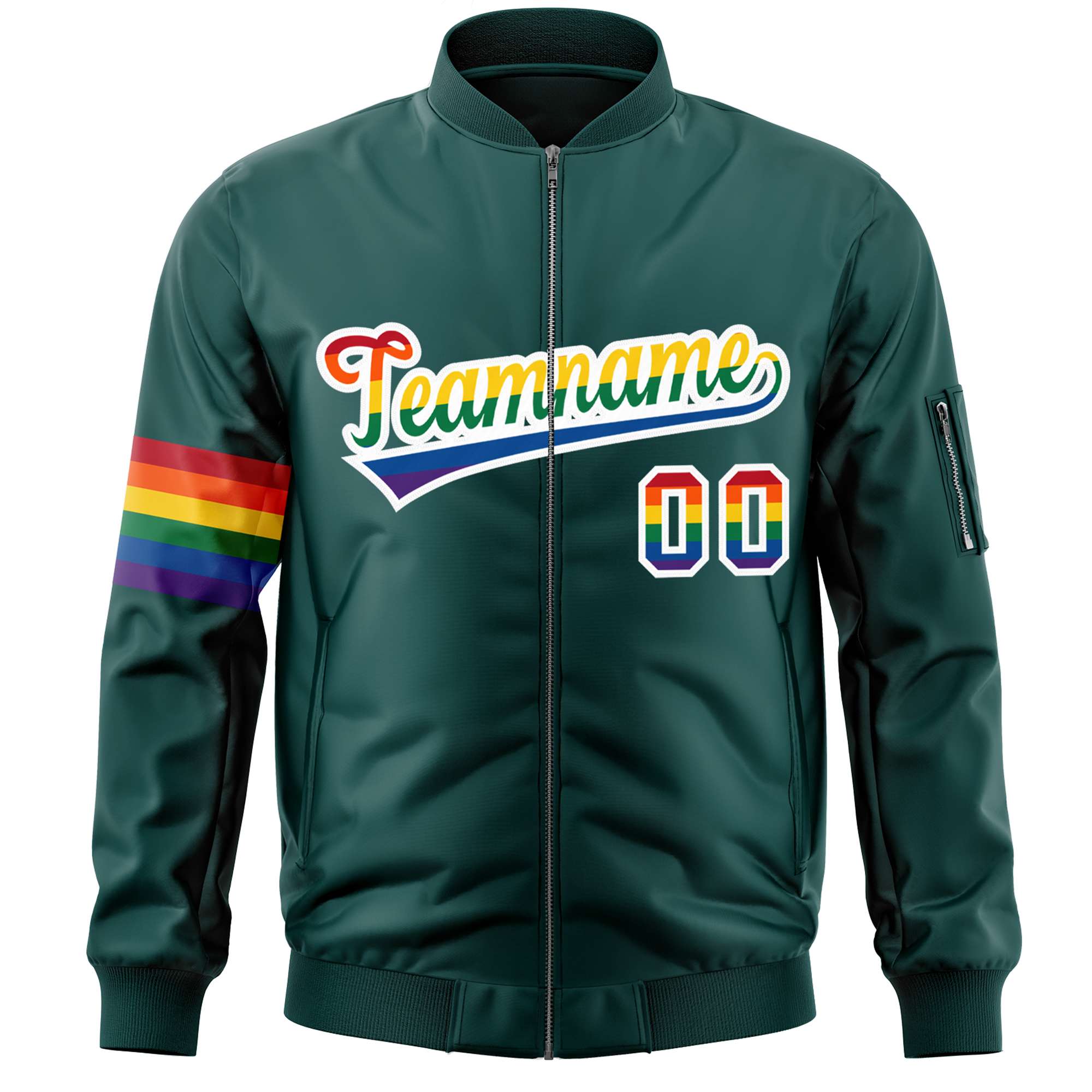 Custom Midnight Green LGBT Rainbow For Pride Month Classic Style Letterman Bomber Jacket