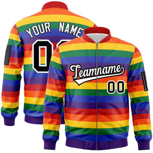 Custom LGBT Rainbow For Pride Month Full-Snap Color Block Letterman Bomber Jacket