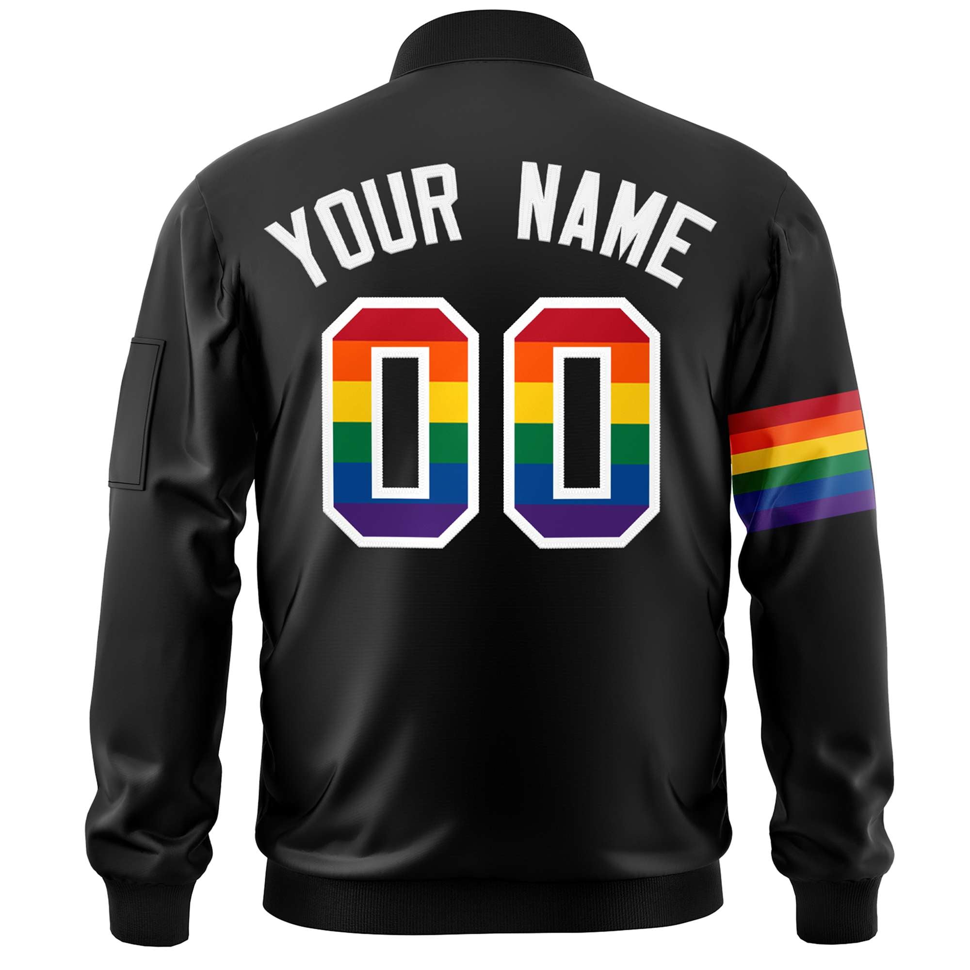 Custom Black LGBT Rainbow For Pride Month Classic Style Letterman Bomber Jacket