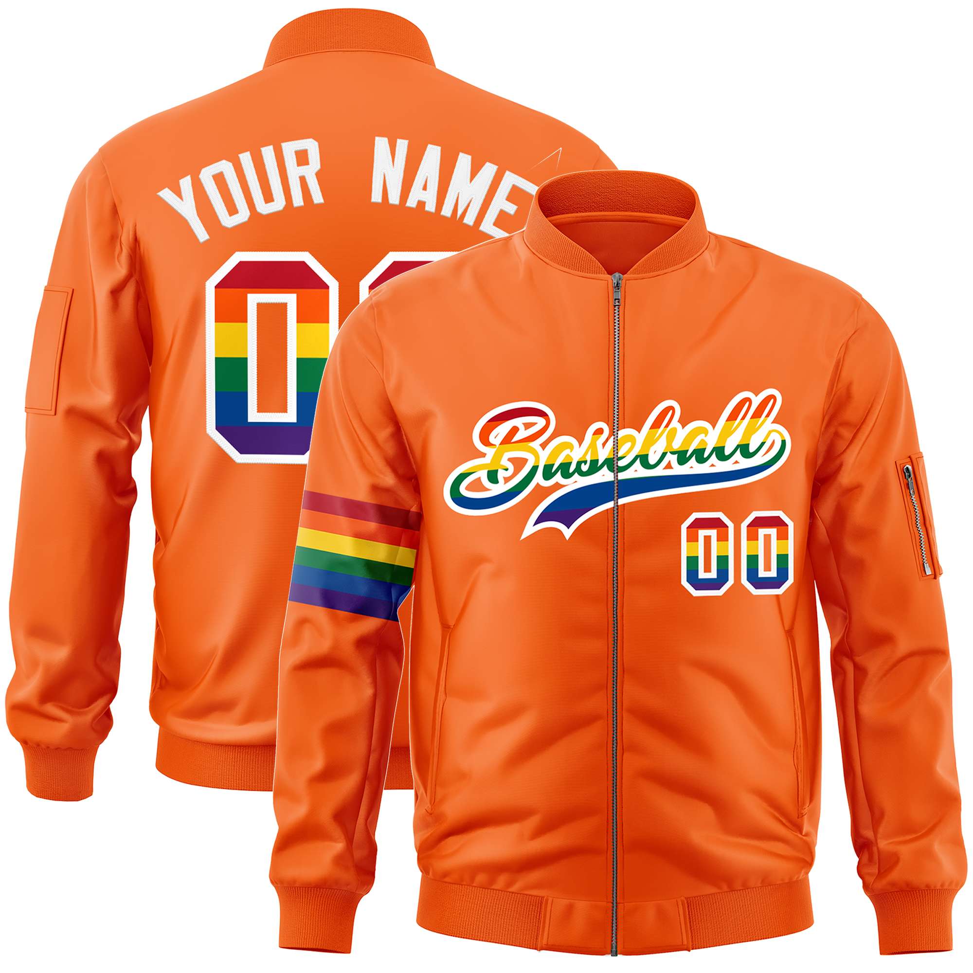 Custom Orange LGBT Rainbow For Pride Month Classic Style Letterman Bomber Jacket