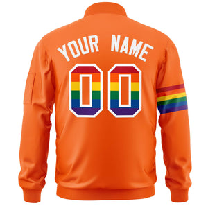 Custom Orange LGBT Rainbow For Pride Month Classic Style Letterman Bomber Jacket