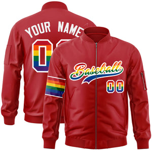 Custom Red LGBT Rainbow For Pride Month Classic Style Letterman Bomber Jacket