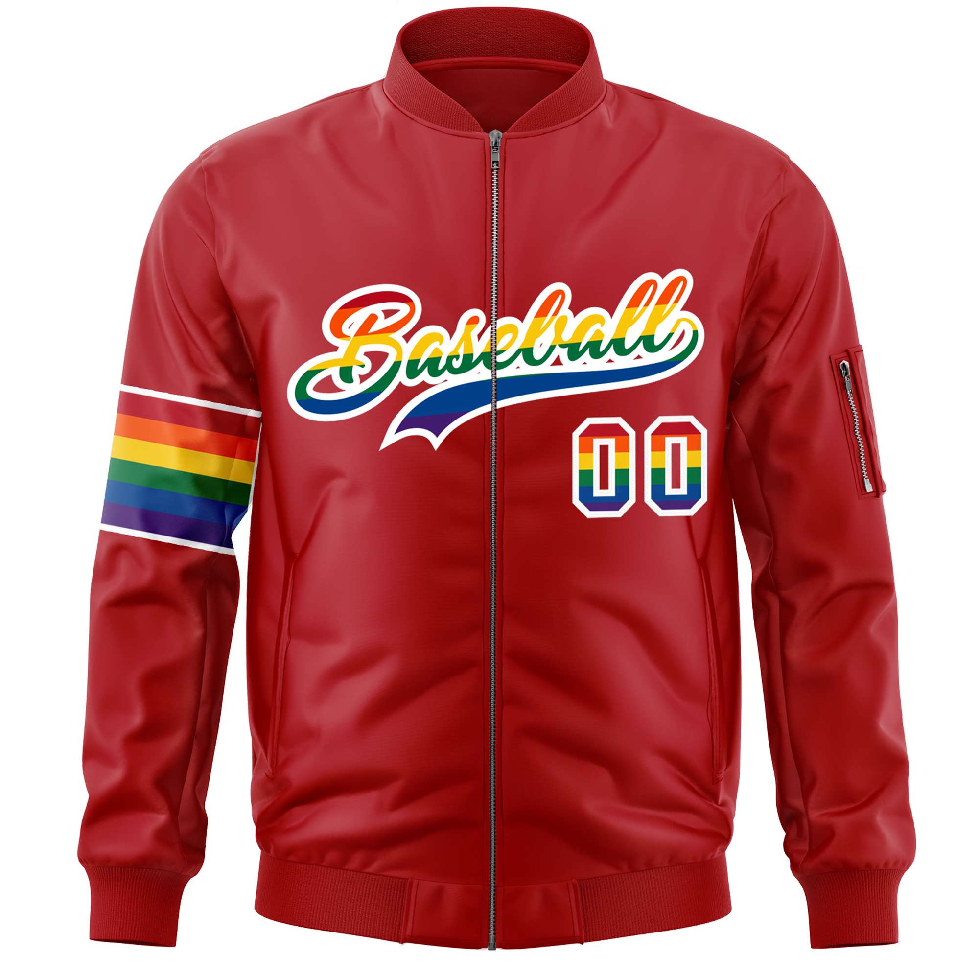 Custom Red LGBT Rainbow For Pride Month Classic Style Letterman Bomber Jacket