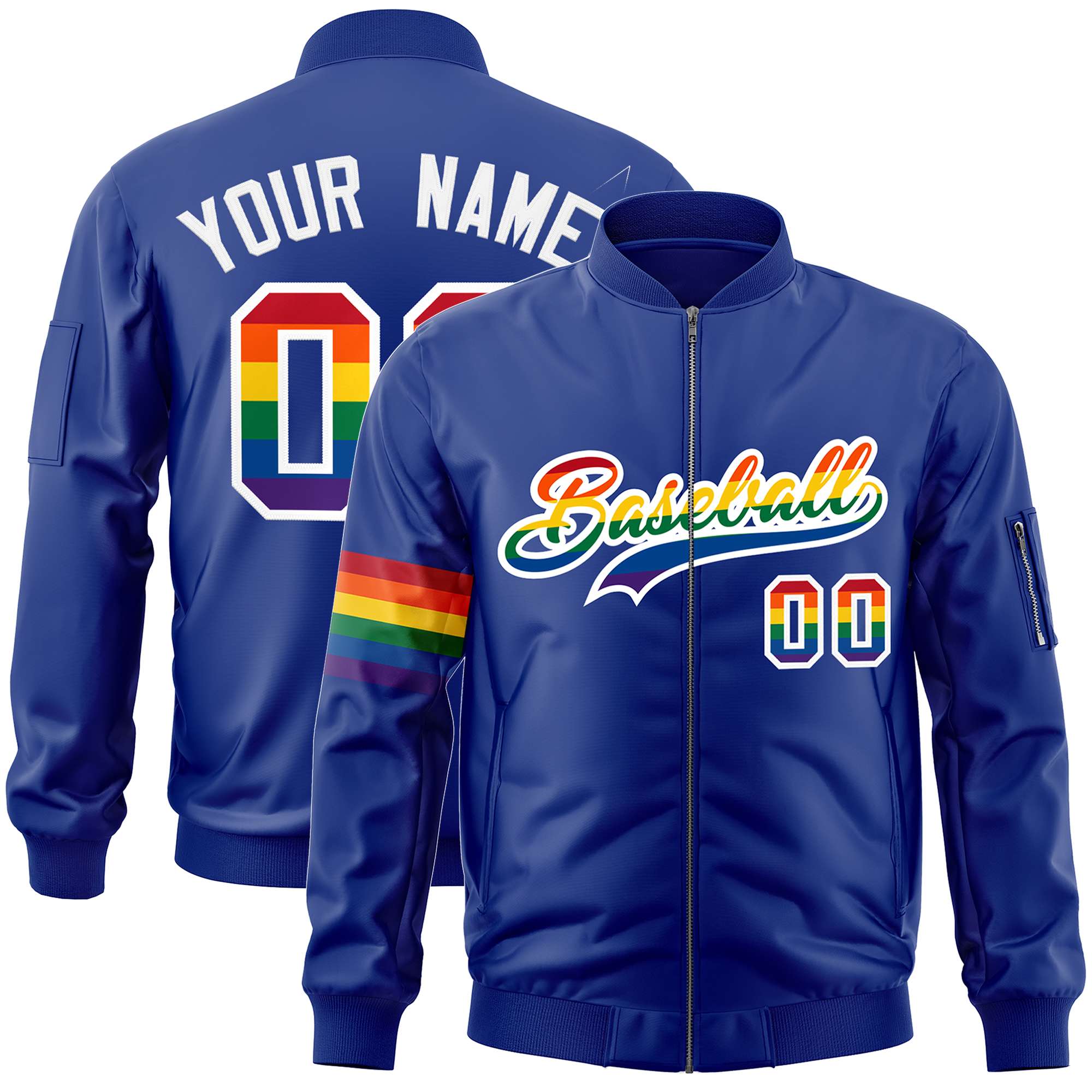 Custom Royal LGBT Rainbow For Pride Month Classic Style Letterman Bomber Jacket