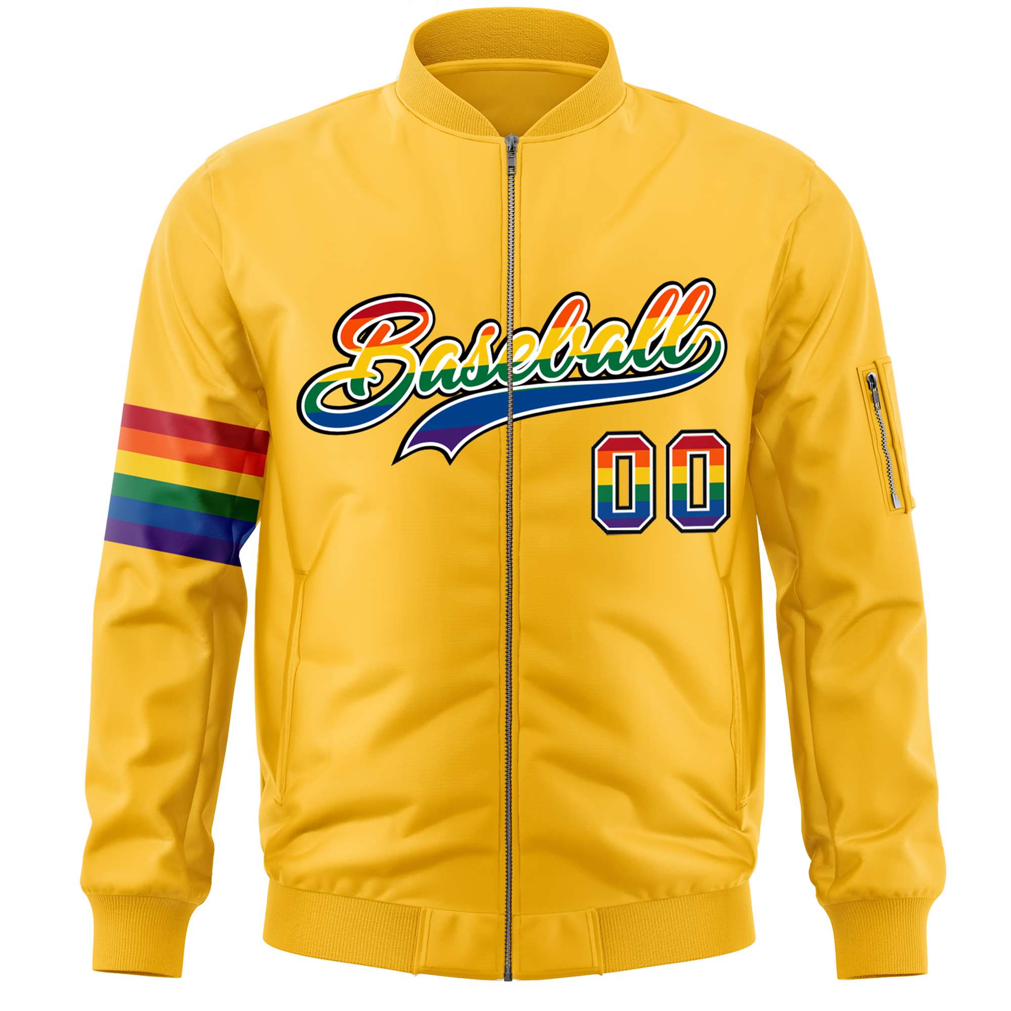 Custom Gold LGBT Rainbow For Pride Month Classic Style Letterman Bomber Jacket