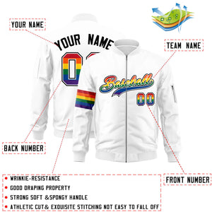 Custom White LGBT Rainbow For Pride Month Classic Style Letterman Bomber Jacket