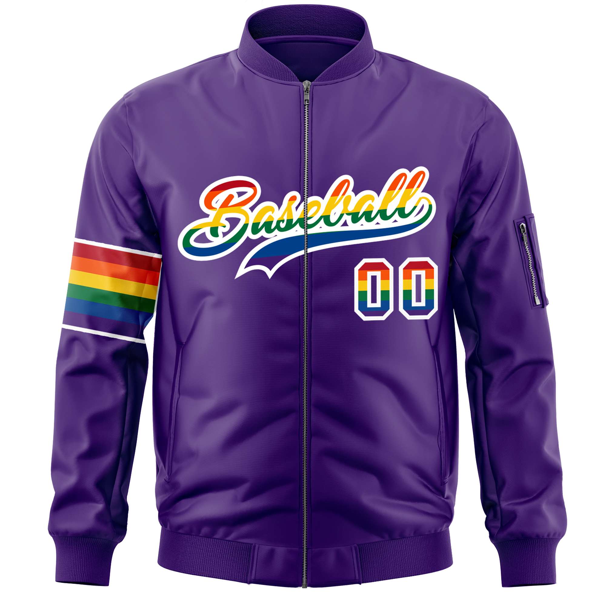 Custom Purple LGBT Rainbow For Pride Month Classic Style Letterman Bomber Jacket