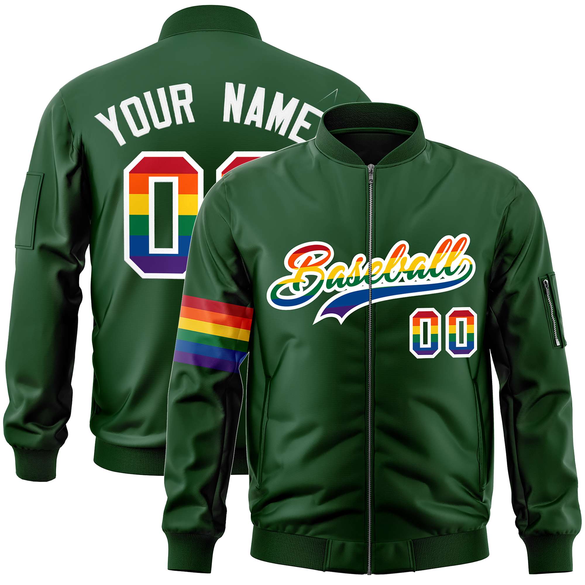 Custom Green LGBT Rainbow For Pride Month Classic Style Letterman Bomber Jacket