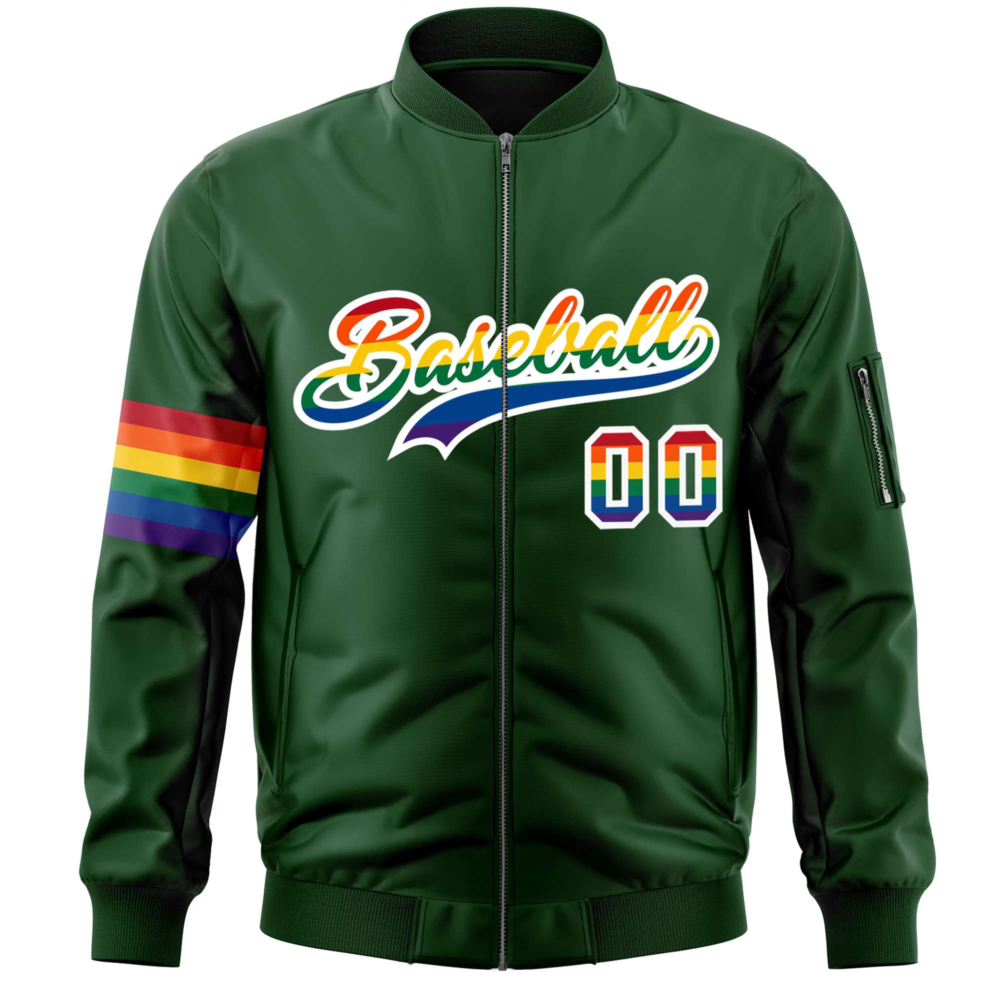 Custom Green LGBT Rainbow For Pride Month Classic Style Letterman Bomber Jacket