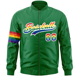 Custom Kelly Green LGBT Rainbow For Pride Month Classic Style Letterman Bomber Jacket