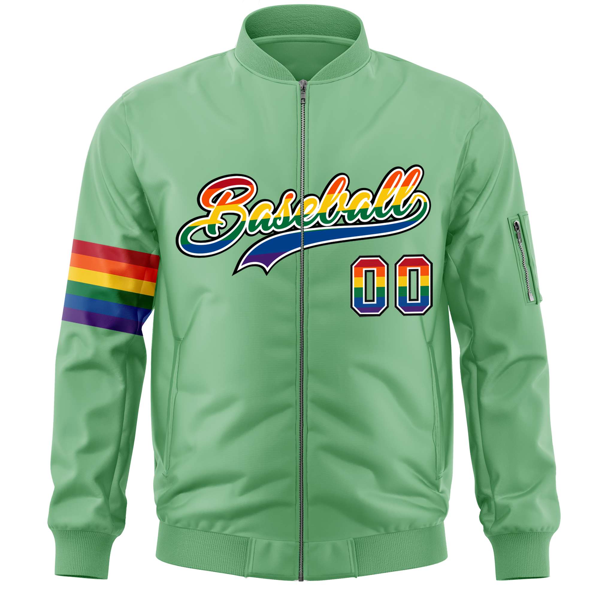 Custom Light Green LGBT Rainbow For Pride Month Classic Style Letterman Bomber Jacket