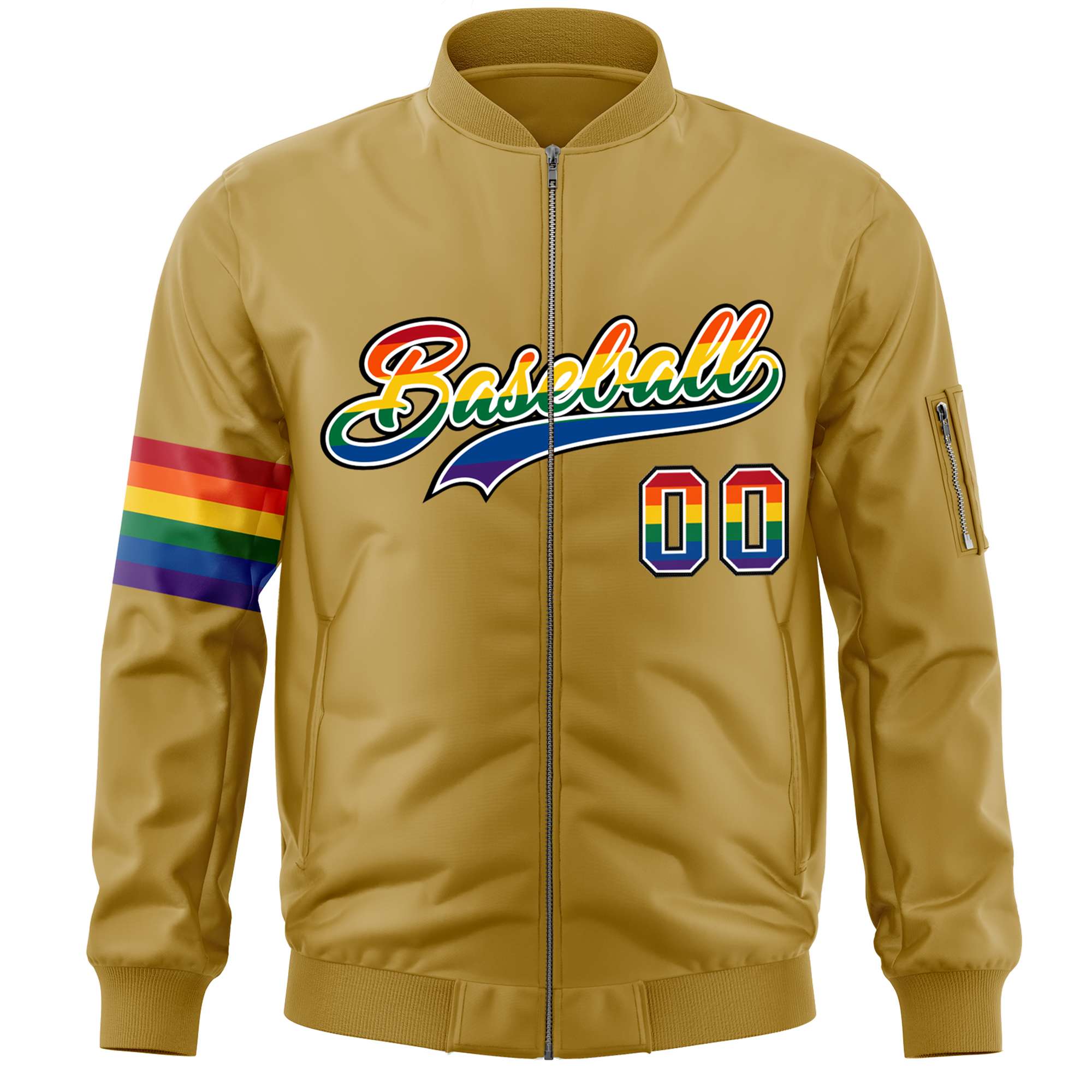 Custom Old Gold LGBT Rainbow For Pride Month Classic Style Letterman Bomber Jacket