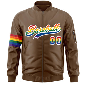 Custom Light Brown LGBT Rainbow For Pride Month Classic Style Letterman Bomber Jacket