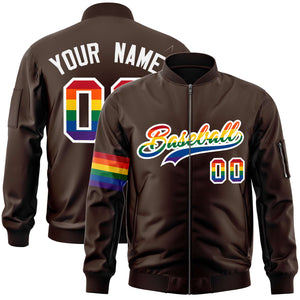 Custom Brown LGBT Rainbow For Pride Month Classic Style Letterman Bomber Jacket