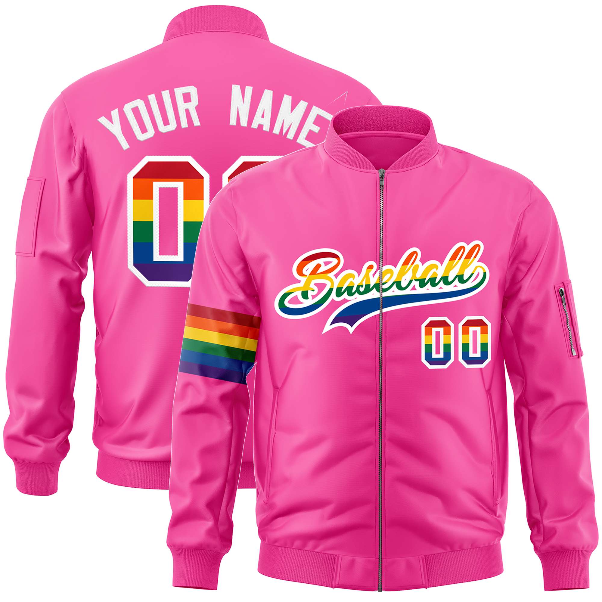 Custom Pink LGBT Rainbow For Pride Month Classic Style Letterman Bomber Jacket