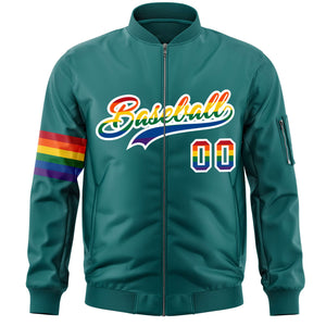 Custom Aqua LGBT Rainbow For Pride Month Classic Style Letterman Bomber Jacket