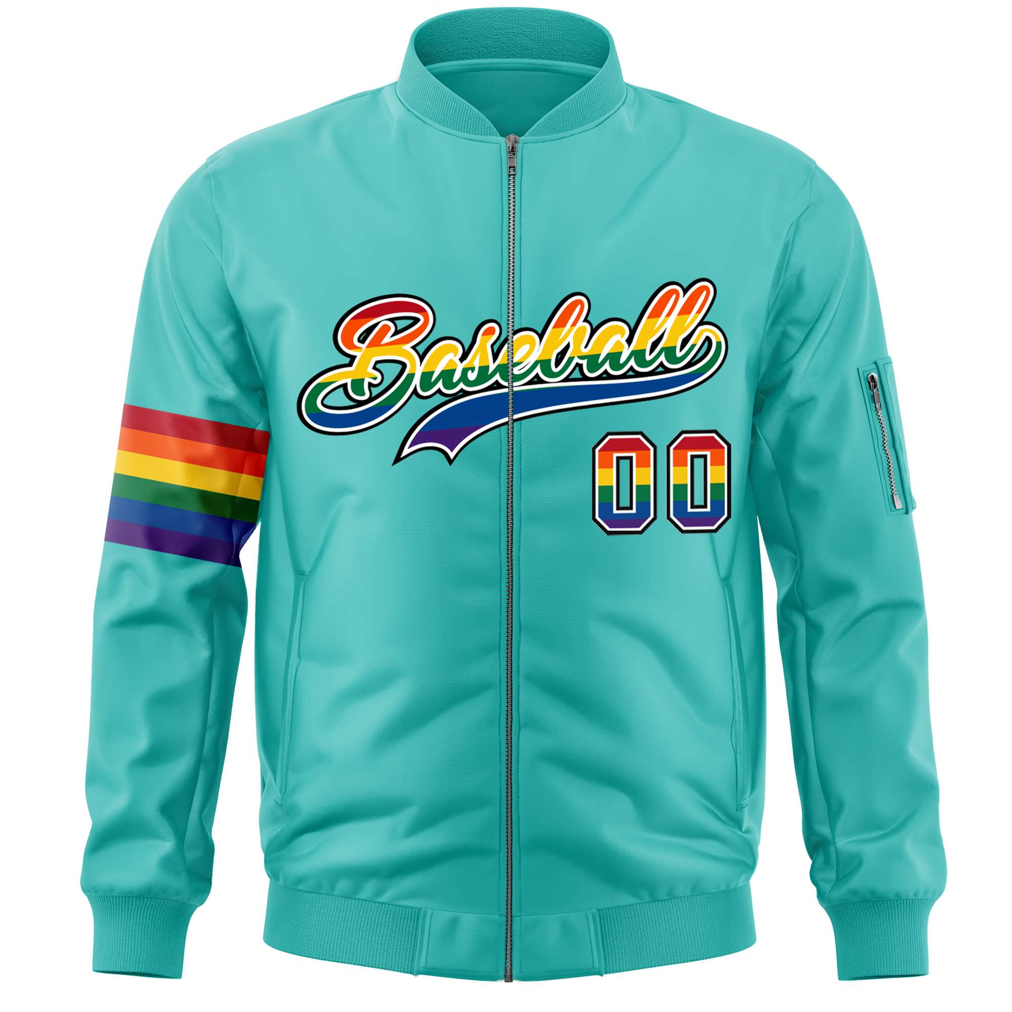 Custom Aqua LGBT Rainbow For Pride Month Classic Style Letterman Bomber Jacket