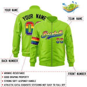 Custom Neon Green LGBT Rainbow For Pride Month Classic Style Letterman Bomber Jacket